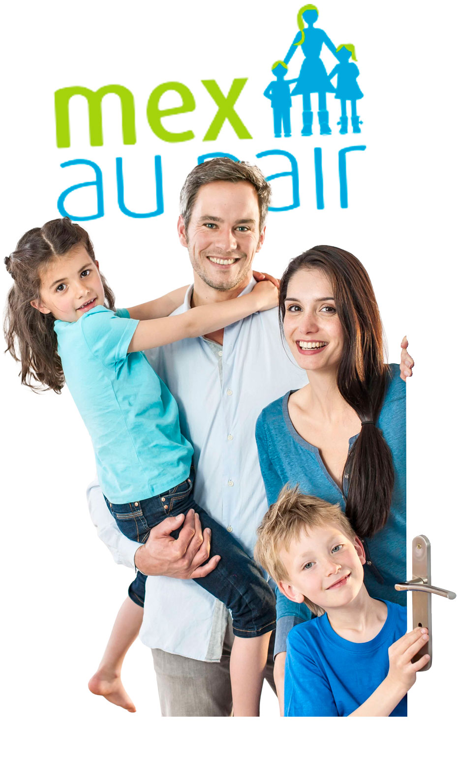 Host family with two children smiling together